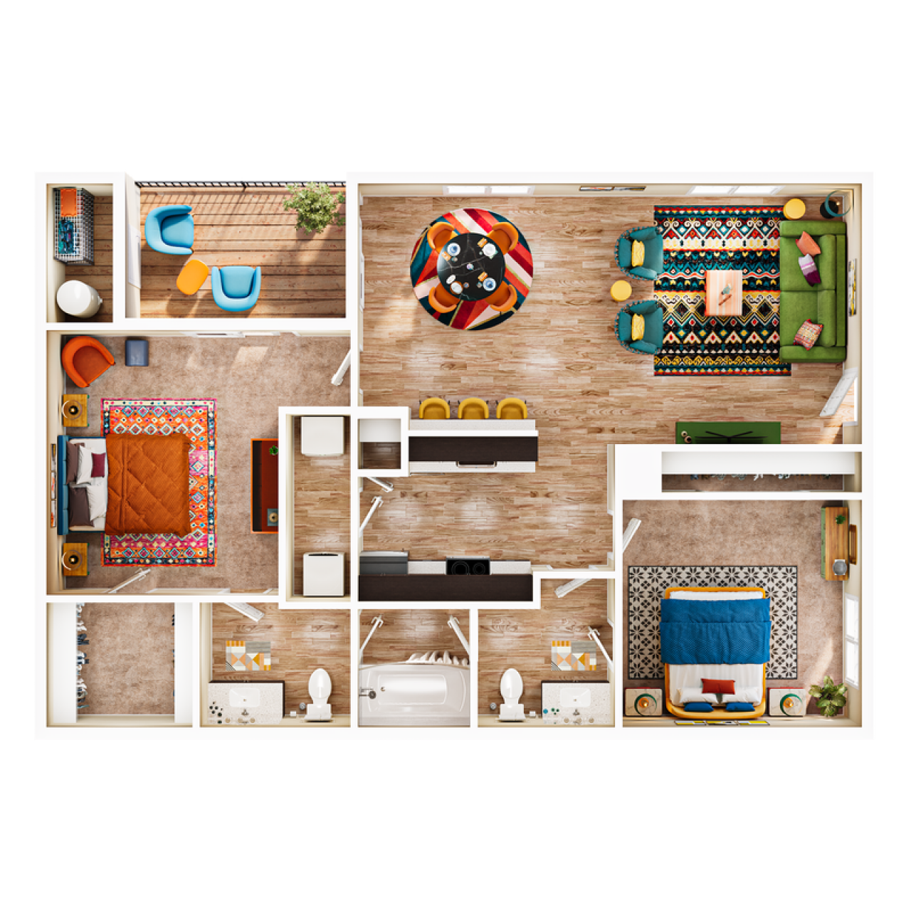 Village Green two bedroom apartment floor plan